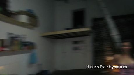 Nasty amateur babes partying on two dicks