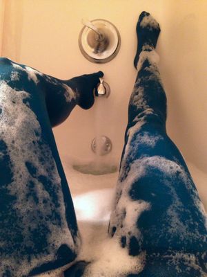 Wet stocking covered in soap