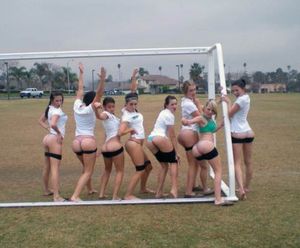 Soccer team flashing thongs