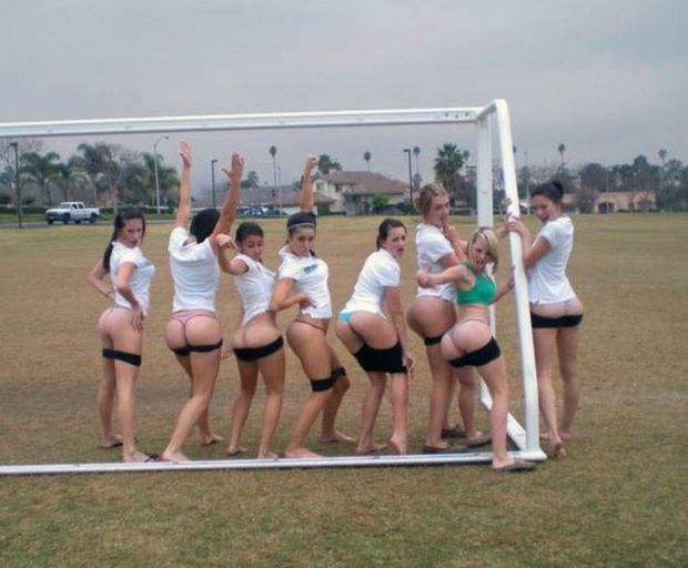Soccer team warming up the field
