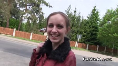 Bent over brunette fucked outdoor in public