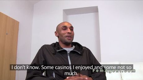 Beautiful female agent sucks huge black cock