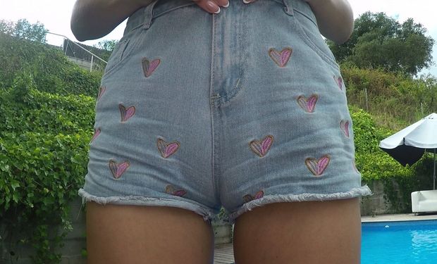 Denim shorts.