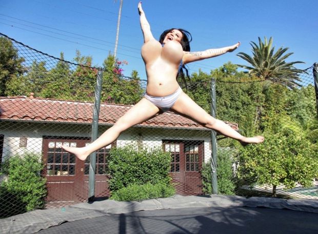 Boobilicious Goddess Leanne Crow On A Trampoline......