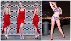 Stefania Ferrario in red dress and lingerie