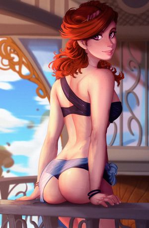 Red headed swimsuit