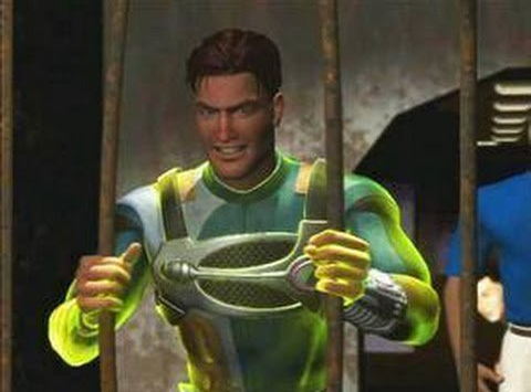 Max Steel muito puto entortando a barra de metal Modo-Turbo