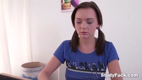 Cute Brunette College teen Takes Tutors Big Cock Anal