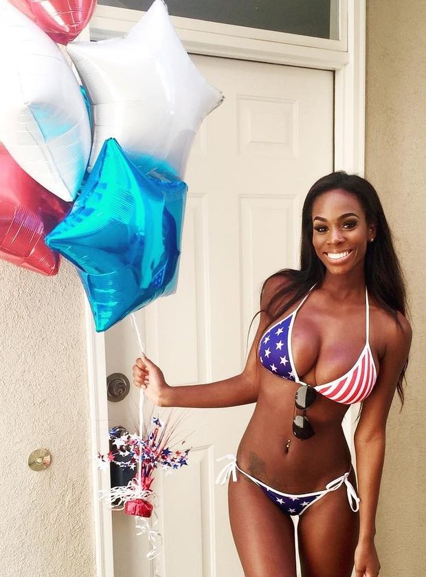 Lovely Black Chick in USA Bikini