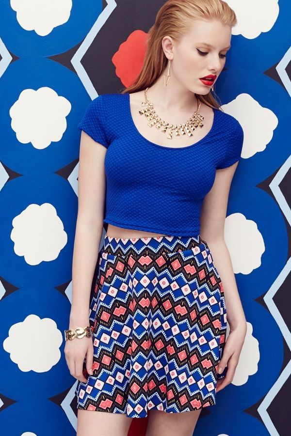 cute bright skirt, fun short top