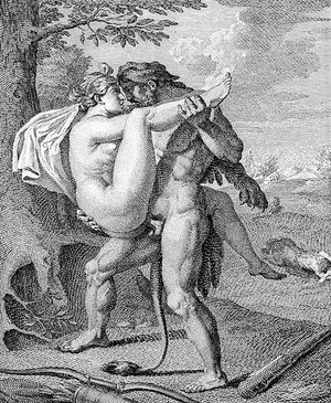 Hercules using his strength to support Deianira