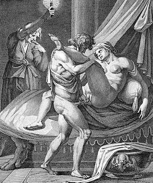 The Roman Emperor Claudius’ wife Messalina being pleasured in a brothel.