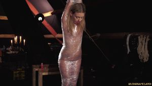 Blonde Danielle Soul sex slave getting mummified in plastic film in the lates update from Subspaceland!