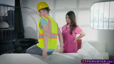 Busty pornstar Raven Hart oiled up and doing anal