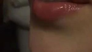 Slowmotion of cum dripping out of amateur sluts mouth