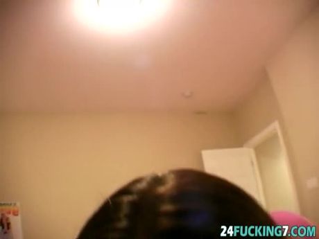 Amateur brunette in panties teasing big cock boyfriend POV