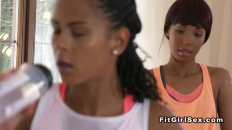 Ebony lesbians fucking after fitness training