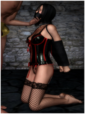 Bound babe in latex and masked face