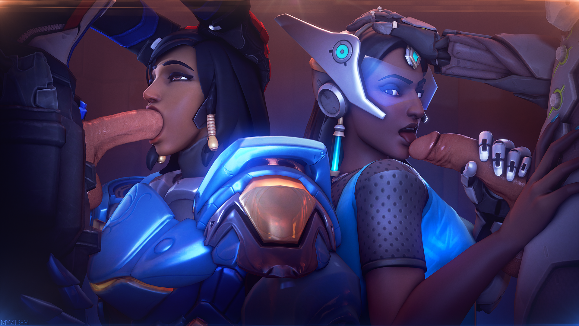 Pharah and Symmetra getting off Soldier and Genji