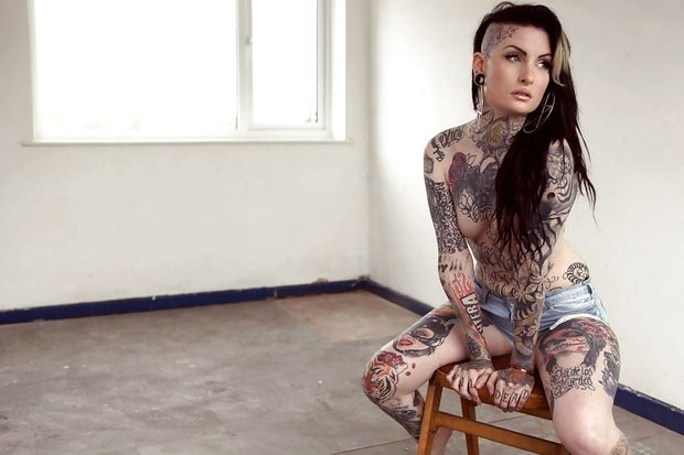 Super Sexy Full Body Tattooed Brunette