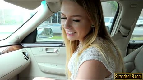 Cute teen Alex Blake hitchhikes and gets drilled in the car