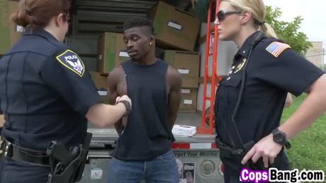Strip search leads to epic interracial threesome with couple of slutty cops