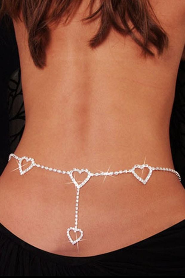 Hearts Rhinestone Belly Chain and Lower Back
