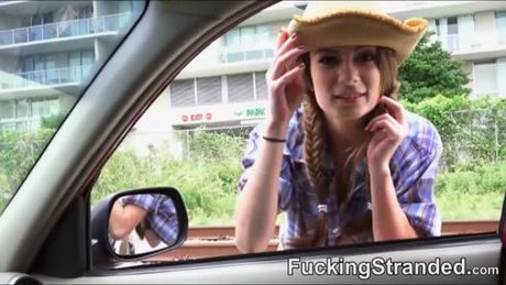 Stranded cowgirl teen Dillion Carter gets fucked outdoors