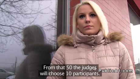 Shy Czech blonde takes huge dick in public