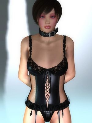 Short haired babe in sexy lather outfit