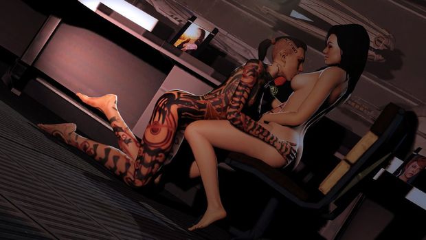 Mass Effect - Jack kissing Miranda's boobs