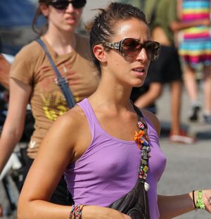 Brunette with small perky tits under t-shirt