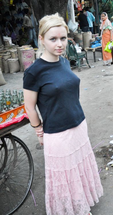 Braless blonde