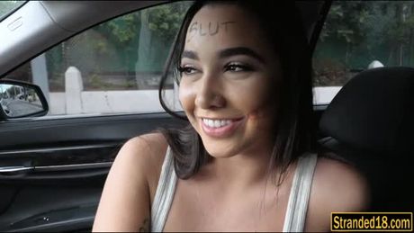 Bushy teen Karlee Grey railed in the car