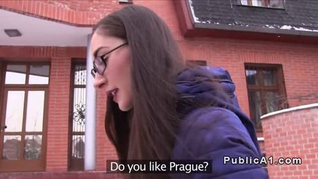 Agent shoves big cock in brunette in public