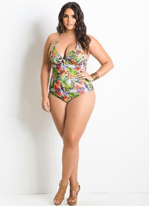 Swimsuit Neckline V Tropical Print