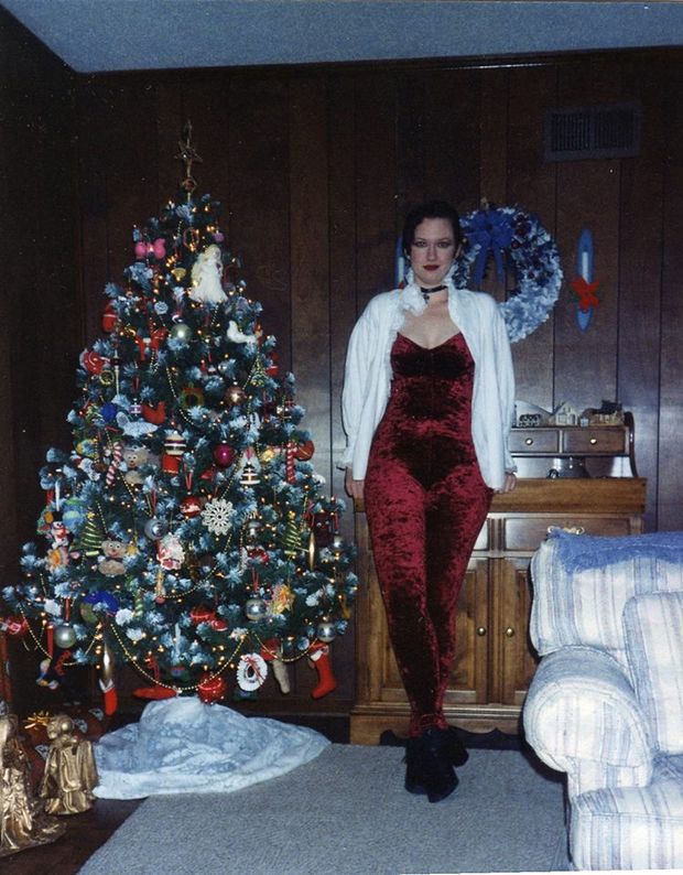 hottie next door, in velvet catsuit, in the early 90s.