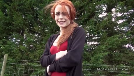 Big ass redhead teen bangs strangers cock in public