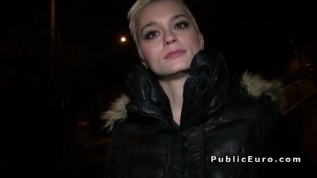 Euro blonde paid for public blowjob