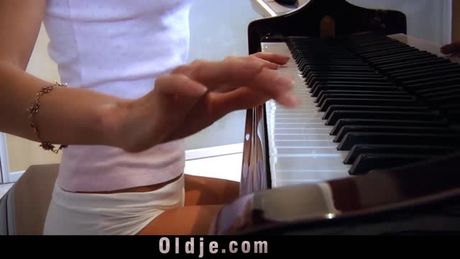 Skinny, horny teen is fucking hardcore an old man screamin and moaning, having orgasm after orgasm. Old man cum in mouth and she swallow cu