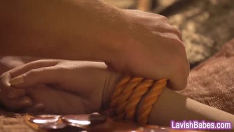 Glamour babe Rebecca Volpetti blindfolded and rammed hard