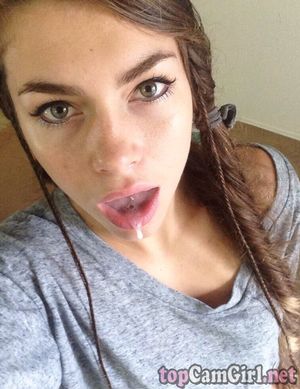 Naugthy brunette with cum in her mouth