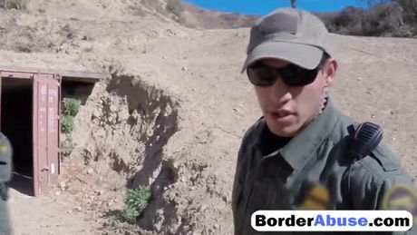 Pale teen blows and bangs patrol guard in van