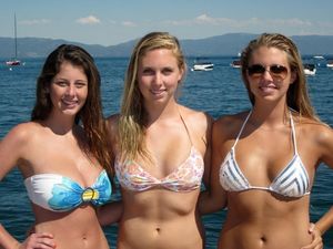 Two blondes and their busty brunette friend