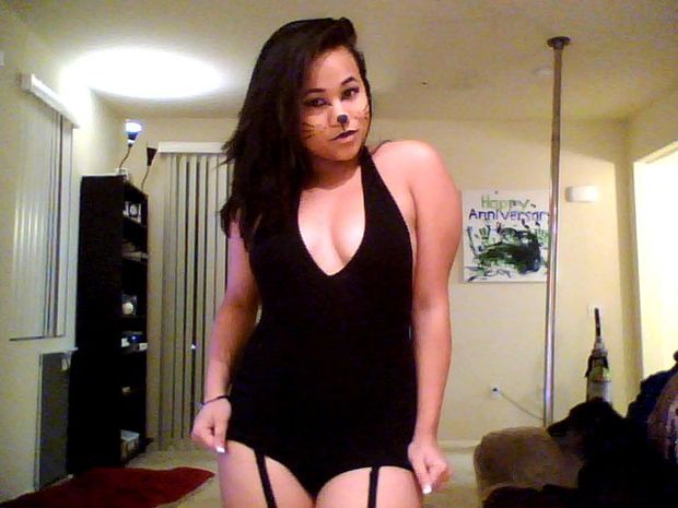 Gabrielle Lee ready as slutty stripper cat for Halloween.