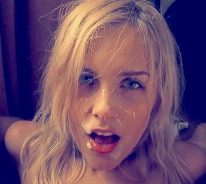 Sasha Blonde Cumshot on red lips