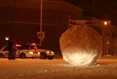 Someone rolled a GIANT snowball into the streets of...