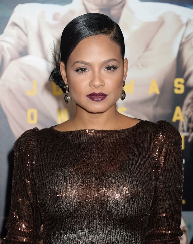 Christina Milian Braless in Long Evening Dress