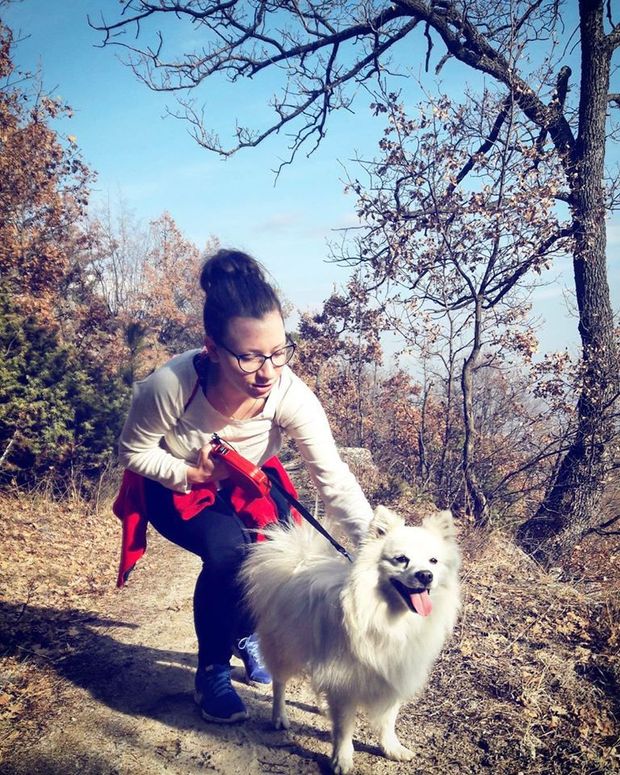Sexy teen walking the dog