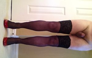 red shoes with new thigh highs